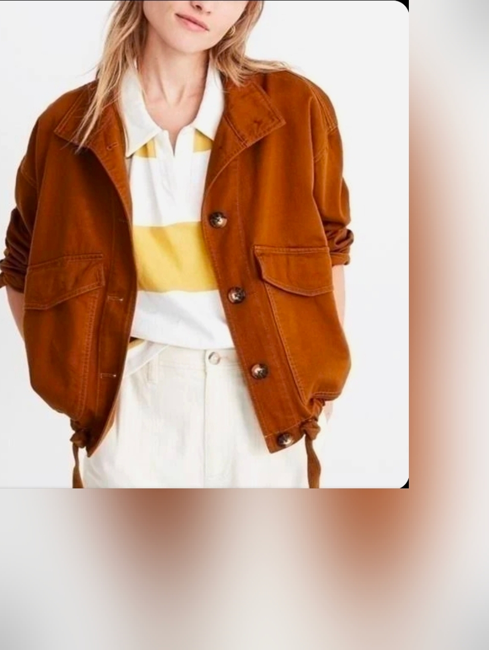 Madewell Beachmont Utility Jacket Small Brown Tone Drawstring Hem NWOT
